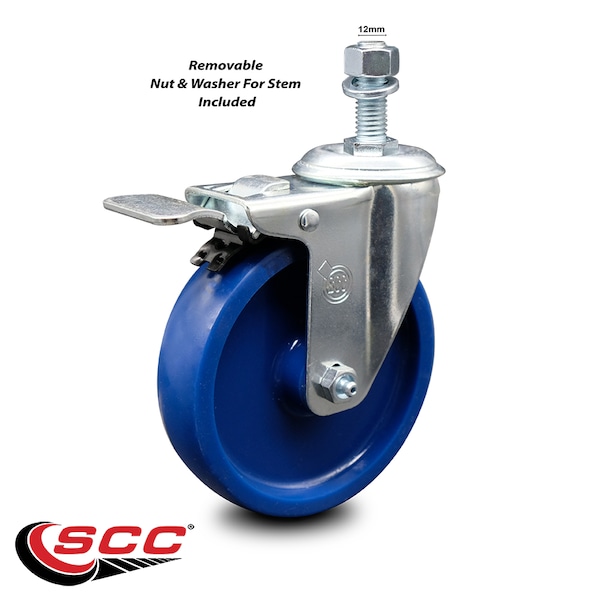 5 Inch Solid Polyurethane Swivel 12mm Stem Caster with Total Lock Brake SCC